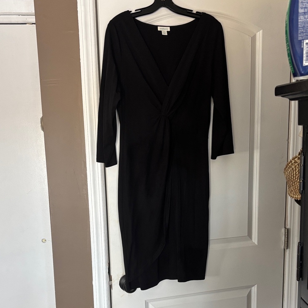Sundance Black Long Sleeve Twist-Front Sheath Dress